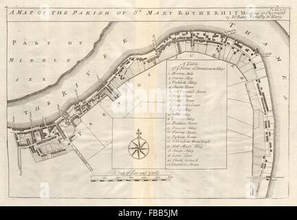 ROTHERHITHE. '' Der Pfarrei St Mary Rotherhith ". STOW/STRYPE, 1720 alte Karte Stockfoto