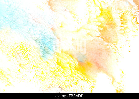 Aquarell Abstraktion. Kinderzeichnung. Design-Elemente. Rot, grün, Aquamarin, gelbe Farbtöne. Stockfoto