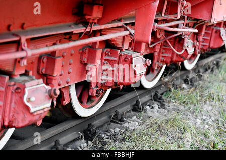 Industrielle Schuss mit alten Dampf Zug Antriebsrad Mechanismus Stockfoto