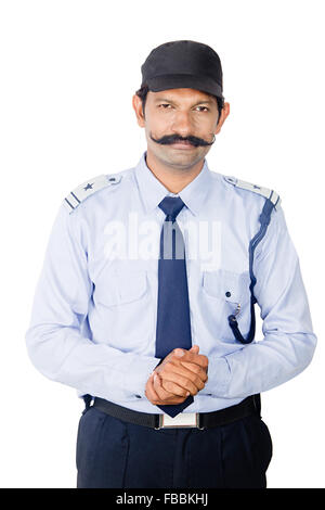 1 indischer Mann stehend Security Guard Stockfoto