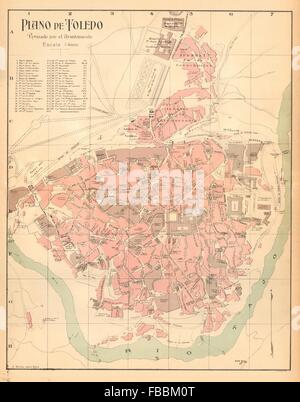 TOLEDO. Plano Antiguo De La Cuidad. Antike Stadt Plan. MARTIN, c1911 Karte Stockfoto