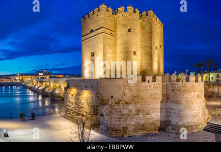 Sonnenaufgang über römische Brücke und Calahorra Turm Stockfoto