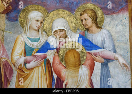 Florenz. Italien. Museum von San Marco. Die Kreuzigung und die Heiligen (Detail), Fresko von Fra Angelico und Assistenten (1441-1442). Stockfoto