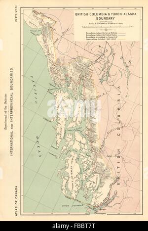 ALASKA-KANADA GRENZKONFLIKT. Ansprüche & 1903 Schiedsverfahren. BC Yukon, 1906-Karte Stockfoto