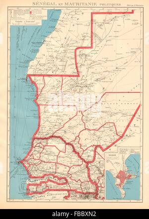 FRANZÖSISCH-WESTAFRIKA. Senegal & Mauritanie/Mauretanien. Dakar Plan Karte 1938 alt Stockfoto