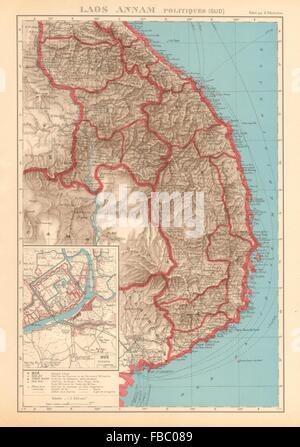 Französisch-INDOCHINA Indochine. Süd-Laos & Annam. Vietnam. Hue-Stadtplan, Karte von 1938 Stockfoto