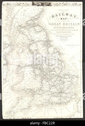 "Tallis des Eisenbahn-Karte von Großbritannien". Antike Landkarte von John RAPKIN, 1851 Stockfoto