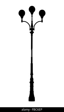 Silhouette der Straßenlaterne. Laterne mit drei Leuchtmittel. Vektor-Illustration Stockfoto