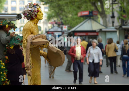 Straßenkünstler. La Rambla. Barcelona. Katalonien. Spanien. Europa Stockfoto