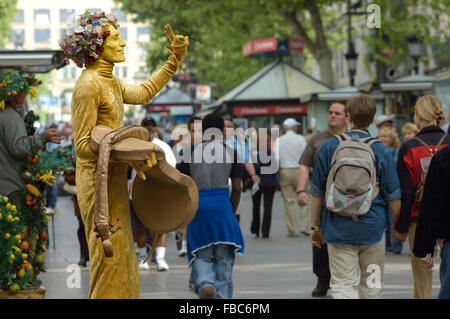 Straßenkünstler. La Rambla. Barcelona. Katalonien. Spanien. Europa Stockfoto