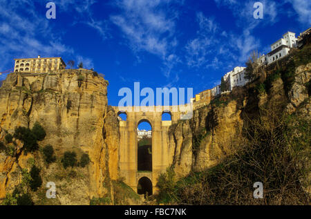 Puente Nuevo (neue Brücke) auf Schlucht ('' Tajo´´). Ronda. Provinz Málaga, Spanien Stockfoto