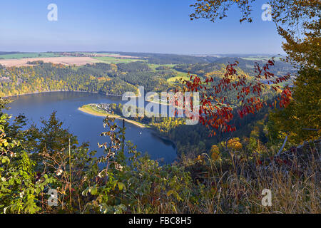 Saale Flussschleife von Hohewarte Reservoir, Thüringen, Deutschland Stockfoto