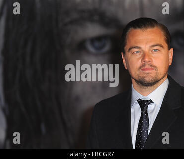 London, UK. 14. Januar 2016. Leonardo Dicaprio besucht die UK-Premiere von "Revenant" an Empire Leciester Square. Bildnachweis: Ferdaus Shamim/ZUMA Draht/Alamy Live-Nachrichten Stockfoto