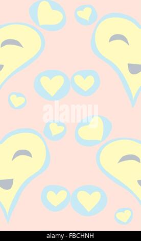Nahtlose Muster gelb lächelnd Valentine Herzen umgeben von rosa Stock Vektor