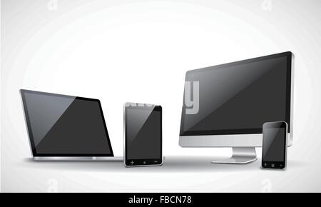 Legen Sie realistische Vektor Laptop, Tablet, Smartphone und Desktop Stock Vektor