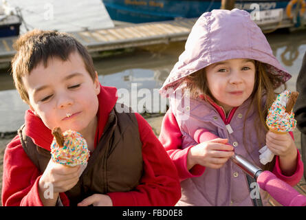 Kind, junge, Eis essen Stockfoto