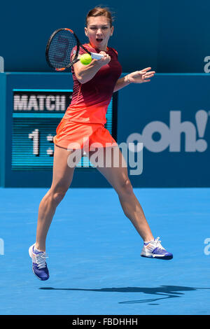 Sydney, Australien. 15. Januar 2016. Simona Halep (ROU) in Aktion gegen Svetlana Kuznetsova (RUS) während ihrer Damen Halbfinale am 6. Tag bei Apia International Sydney. Bildnachweis: Action Plus Sport Bilder/Alamy Live News Stockfoto