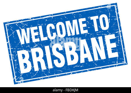 Brisbane blauen quadratischen Grunge Stempel willkommen Stockfoto