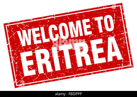 Eritrea rotes Quadrat Grunge Stempel willkommen Stockfoto