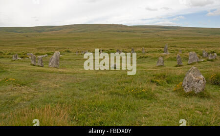 Scorhill Steinkreis auf Gidleigh, Dartmoor Stockfoto