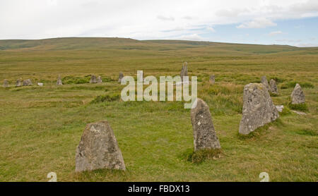 Scorhill Steinkreis auf Gidleigh, Dartmoor Stockfoto