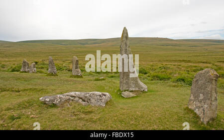 Scorhill Steinkreis auf Gidleigh, Dartmoor Stockfoto