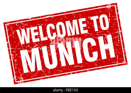 Willkommen bei Stempel München rotes Quadrat grunge Stockfoto