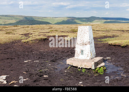 Triangulation Säule oder trigonometrischen Punkt auf Brown Knoll, Derbyshire, Peak District National Park, England, UK Stockfoto