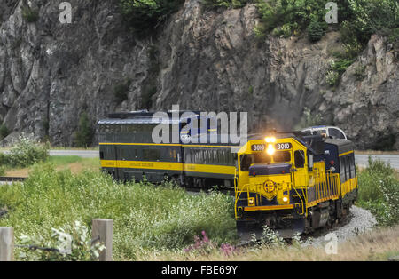 Alaska Railroad Zug geleitet von Süden auf der Kenai-Halbinsel von Anchorage. Stockfoto