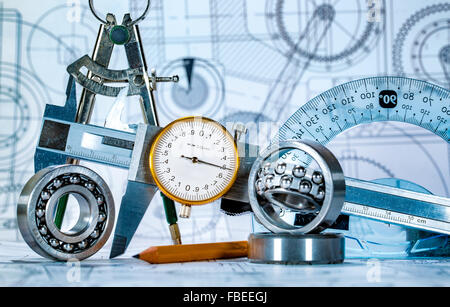 Technische Zeichnung und tools Stockfoto