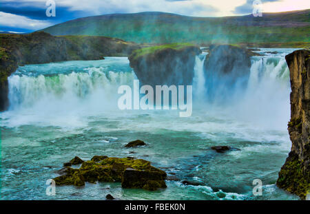 Island Godafoss Wasserfälle Wasserfälle in North Central Island auf der Ringstraße Stockfoto