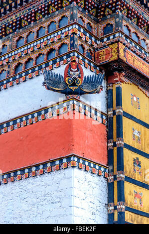 Dekoration von Bhutan Wahrzeichen Tashi Choe Dzong, Festung, Verwaltungszentrum, Thimphu Stockfoto