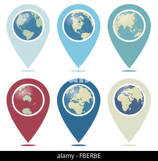 Lage-Pointer mit Weltkugel Stockfoto