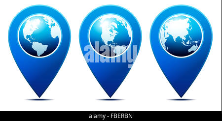Lage-Pointer mit Weltkugel Stockfoto