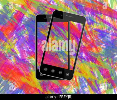 zwei moderne Smartphones auf dem farbigen und hellen Hintergrund Stockfoto