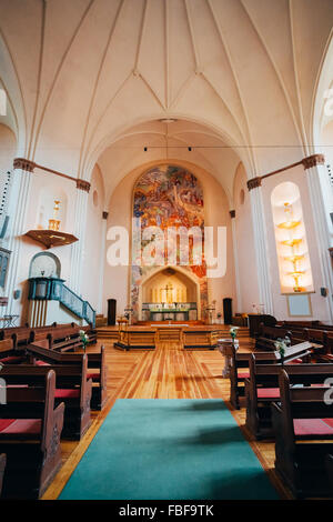 Innere des Sofia Kyrka (Sofia Church) In Stockholm, Schweden. Sofia Kirche benannt nach der schwedischen Königin Sophia von Nassau, ist eine Stockfoto