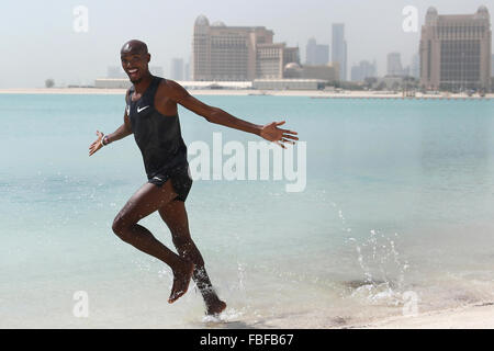 Mohamed Farah von Großbritannien am Qatara Strand in Doha Katar Stockfoto