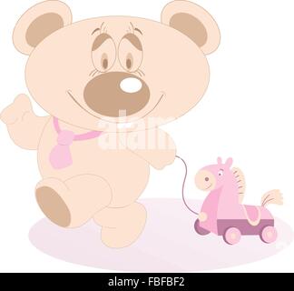 Niedliche Teddy Bär mit einem Spielzeugpferd Stock Vektor