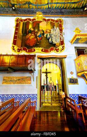 Madeira Funchal Kirche des Monte Dach und Altar Details Stockfoto