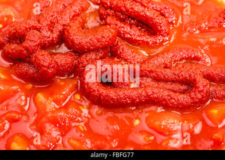 Tomatenmark und Tomatenmark, italienische Küche, Obst, rot, zerschlagen, lecker, in die Schüssel, Verrürt, matschig, Matsch, Italien, Pasta, INGRA Stockfoto