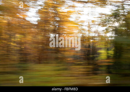 herbstliche Landschaft fotografieren während der Fahrt in Bayern, Deutschland. Stockfoto