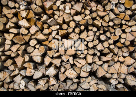 Brennholz zum Trocknen und warten auf die Winterzeit geheftet. Stockfoto