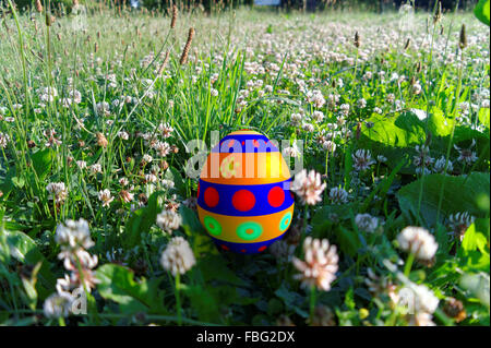 bunte Ostereier in den Rasen gerendert Stockfoto