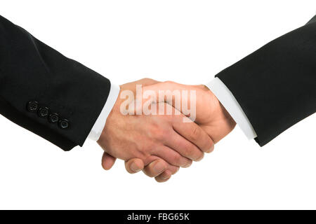 Unternehmer, die Hände schütteln, isoliert auf weiss. Stockfoto