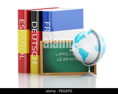 3D Renderer Abbildung. Stapel von Wörterbüchern. Sprache lernen und übersetzen, Bildungskonzept. Isolierten weißen Hintergrund Stockfoto