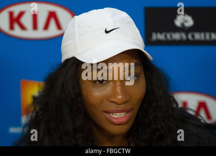 Melbourne, Australien. 16. Januar 2016. Serena Williams aus den USA besucht die Pressekonferenz vor dem Turnier im Melbourne Park in Melbourne, Australien, 16. Januar 2016. Bildnachweis: Bai Xue/Xinhua/Alamy Live-Nachrichten Stockfoto