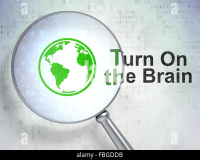 Lernkonzept: Globe und schalten Sie auf das Gehirn mit optischen Gläsern Stockfoto