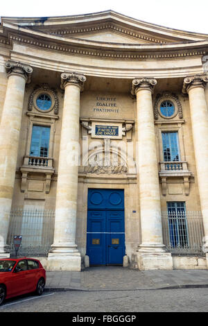 Eingang Paris Rechtswissenschaftlichen Fakultät, Faculté de Droit auf place du Panthéon. Paris, Frankreich. Stockfoto