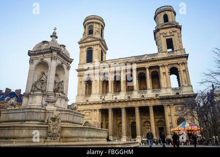 Kirche Saint-Sulpice, römisch-katholisch, Luxemburg Viertel, Paris, Frankreich. Stockfoto