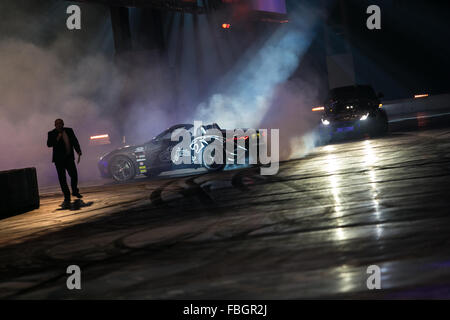 Birmingham, UK, 16. Januar 2016. Terry Grant Stuntfahrer Fähigkeiten Display auf der Autosport International im NEC in Birmingham UK Credit: Steven Reh/Alamy Live News Stockfoto